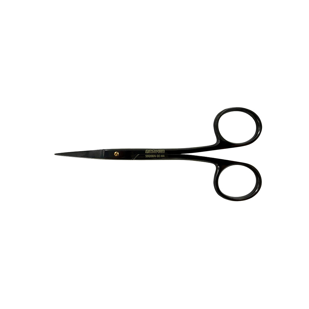 Ciseaux chirurgicaux Iris Power Bow – Courbés, 11,5 cm (4,5 po), Points de suture – Titane noir