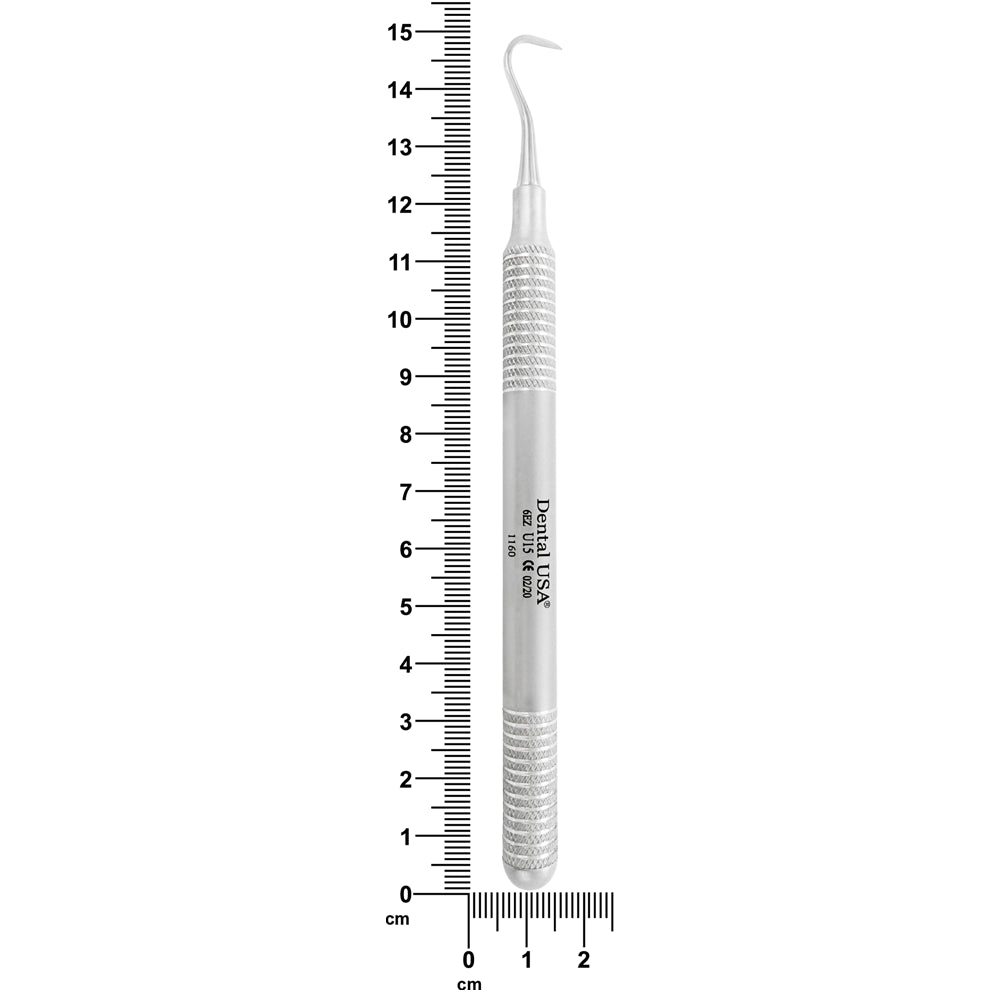 U15 Towner single-ended sickle scaler shown beside a ruler for length reference, SKU 1160