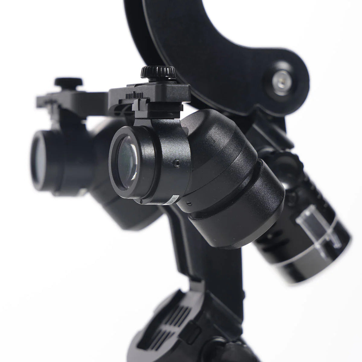 Front angled macro view of BiLumix Ergonomic Prismatic Loupe 3.0× with prismatic optics