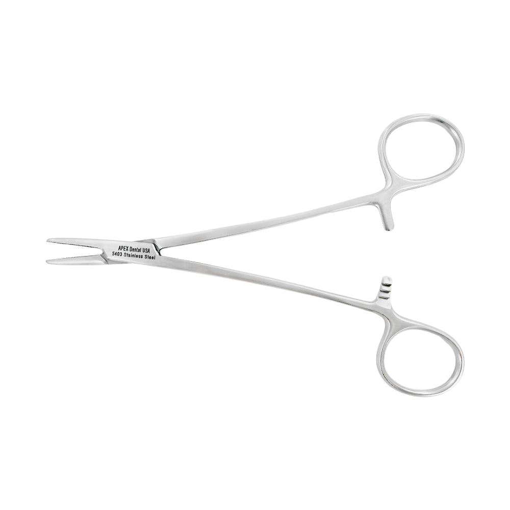 Open-jaw view of the 6.5 in (16.5 cm) straight Mayo-Hegar needle holder, SKU 5403W