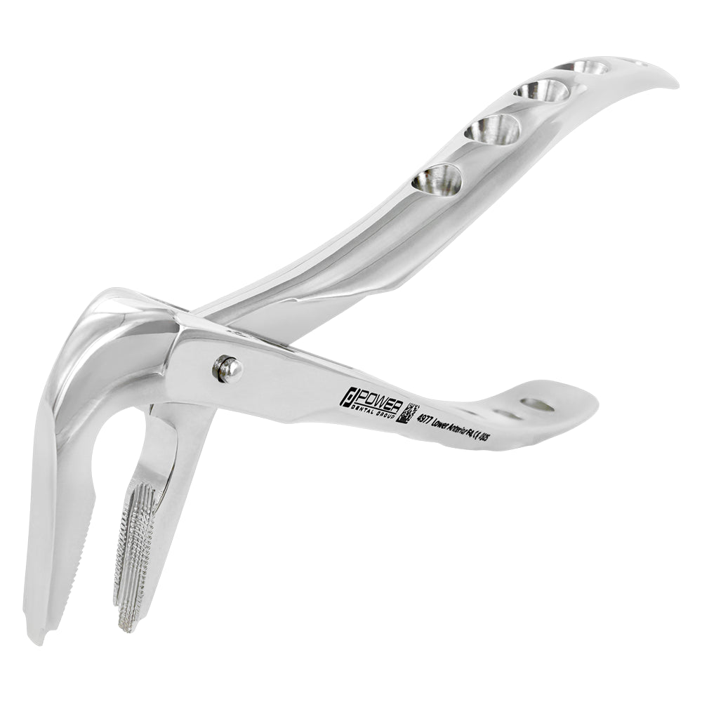 Angled view of Power Atraumatic Extraction Forceps Ash F4 with modified slim beaks for lower anteriors – SKU 4977