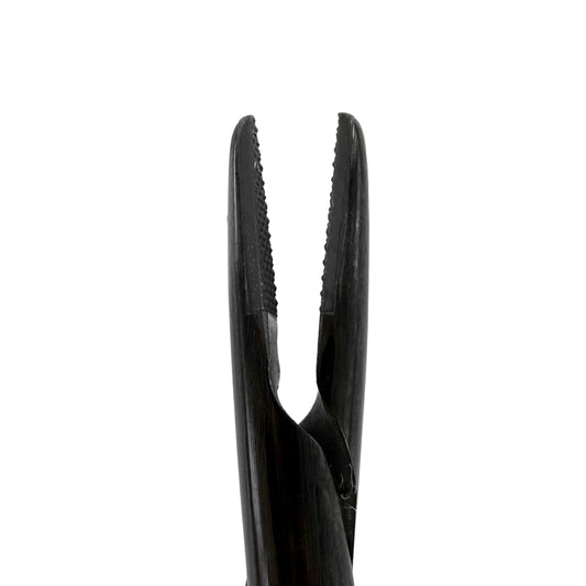 Fine jaw detail of straight Castroviejo needle holder, titanium Black Edition