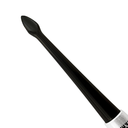 Close-up of the spade-shaped black titanium-coated working end on the Power Flex PDL Spade Luxatome straight titanium