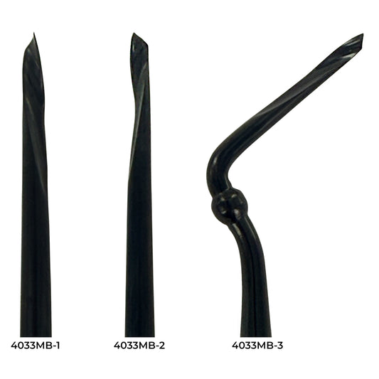 Close-up of the three working-end profiles in the Power Flex Twist Root Pick Kit – Titanium Black Edition, including anterior left, anterior right, and posterior tip designs.