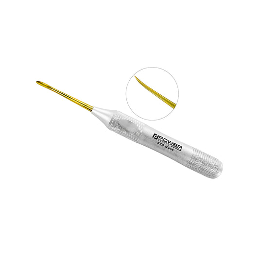 Power Rosenbaum 3rd molar elevator with concave curved 3.5 mm titanium tip – full instrument view