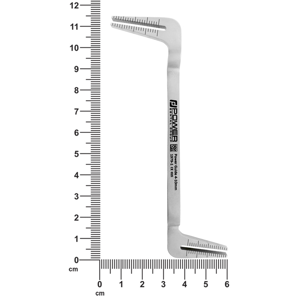Power Self-Centering Implant Guide – Anterior, 4–10 mm, SKU 1979-1, measurement image with ruler