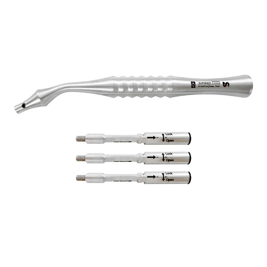 Supremo bone scraper set with curved handle and three interchangeable scraper tips (box of 3) for autogenous bone harvesting