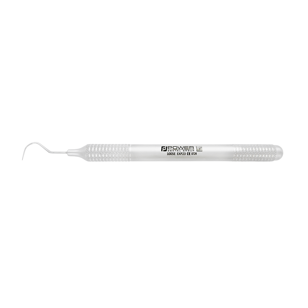 Horizontal view of Explorer 23 Shepherd’s Hook dental instrument with 6EZ handle