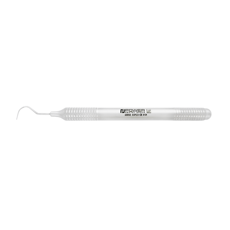 Horizontal view of Explorer 23 Shepherd’s Hook dental instrument with 6EZ handle