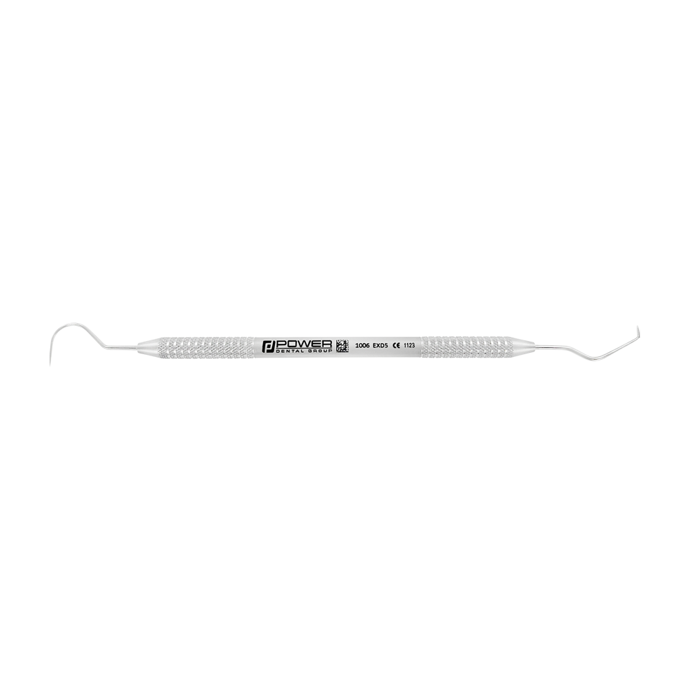 Horizontal view of Explorer EXD 5 double-ended dental explorer with 3EZ handle, SKU 1006