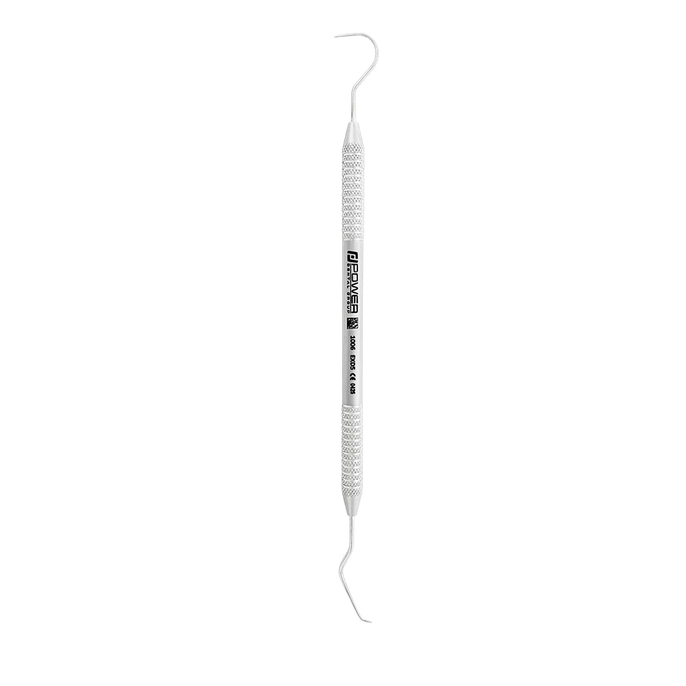 Vertical view of Explorer EXD 5 double-ended dental explorer with 3EZ handle, SKU 1006