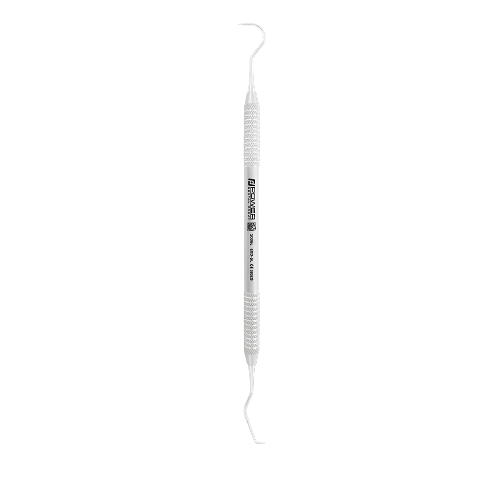 Vertical view of Explorer EXD 5L thicker-version dental explorer with 3EZ handle, SKU 1006L