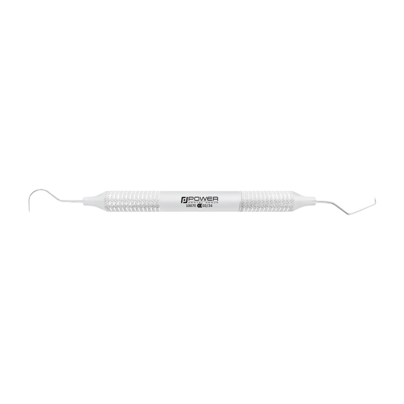 Horizontal view of Explorer TU17/23 double-ended dental explorer with 6EZ handle, SKU 1007E