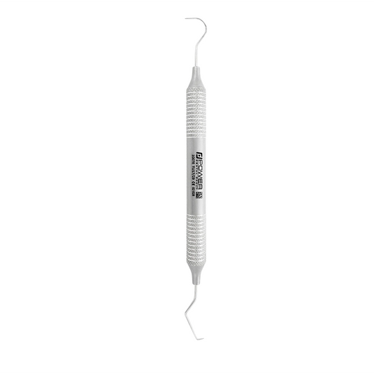 Vertical view of Explorer TU17/23 double-ended dental explorer with 6EZ handle, SKU 1007E