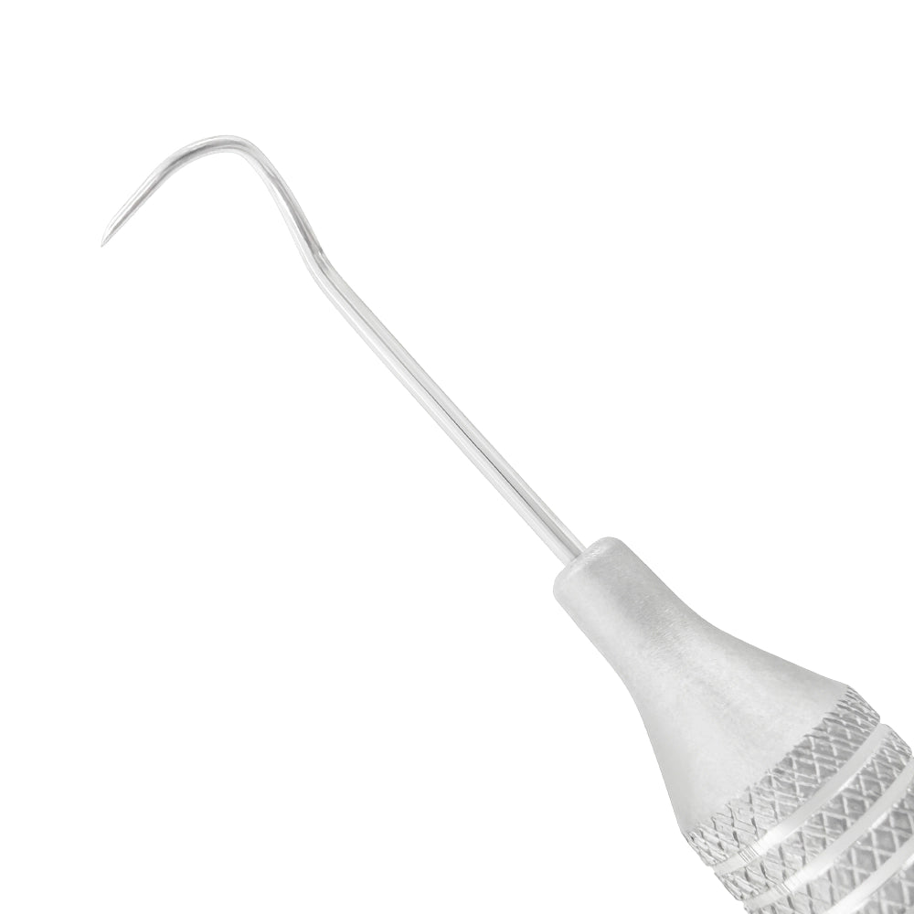 Close-up of the curved Pigtail working end on Explorer EXD 2A, SKU 1014E