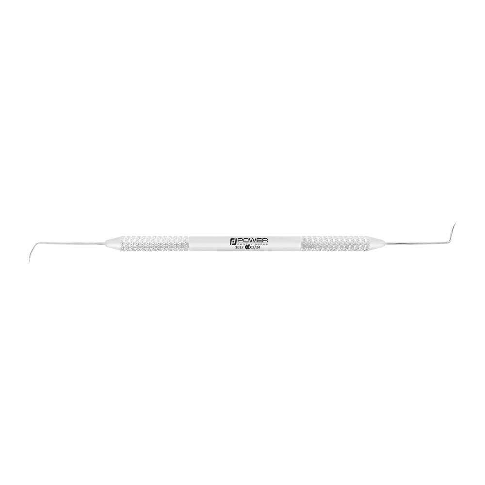 Horizontal view of Explorer EXD 3 Pigtail double-ended dental explorer with 3EZ handle, SKU 1017