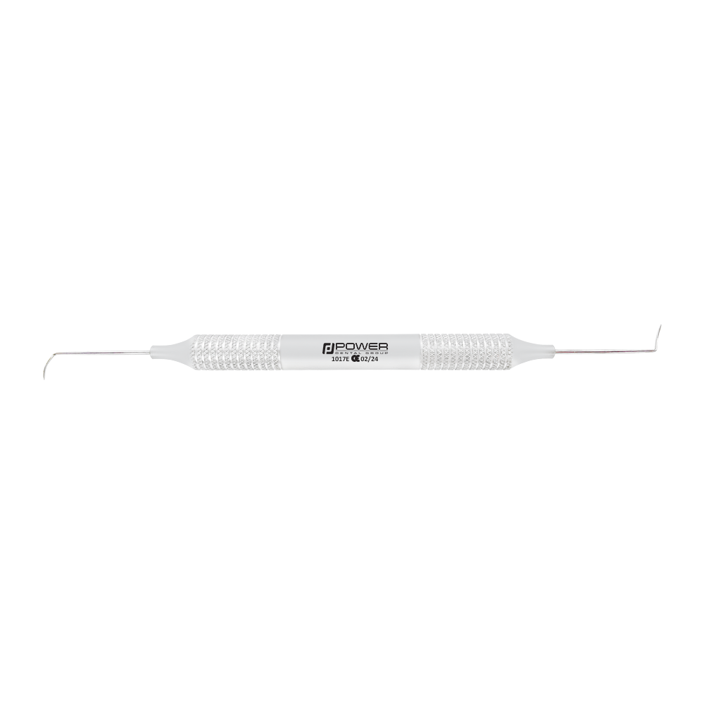 Horizontal view of Explorer EXD 3 Pigtail double-ended dental explorer with 6EZ handle, SKU 1017E