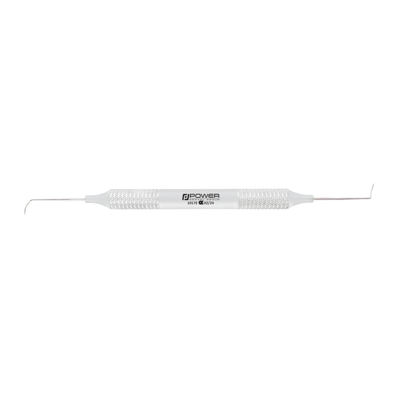 Horizontal view of Explorer EXD 3 Pigtail double-ended dental explorer with 6EZ handle, SKU 1017E