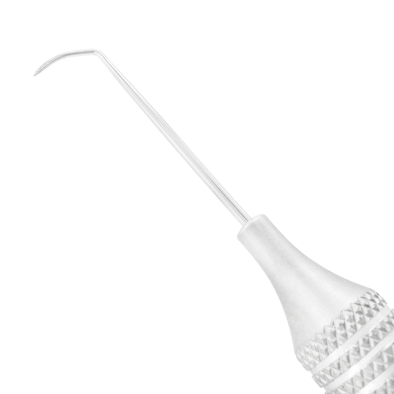 Close-up of the curved Pigtail working end on Explorer EXD 3, SKU 1017E