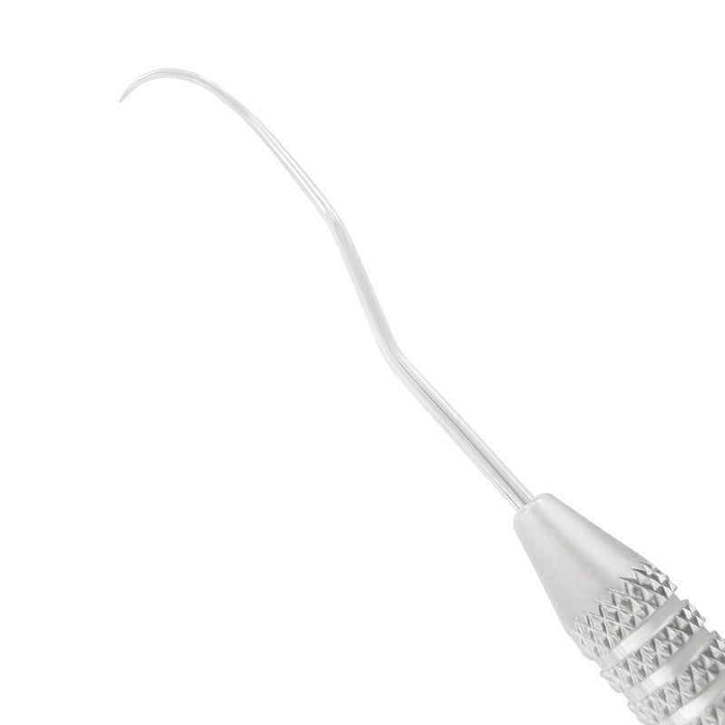 Close-up of the ODU 11 curved working end on Explorer ODU 11/12 dental explorer