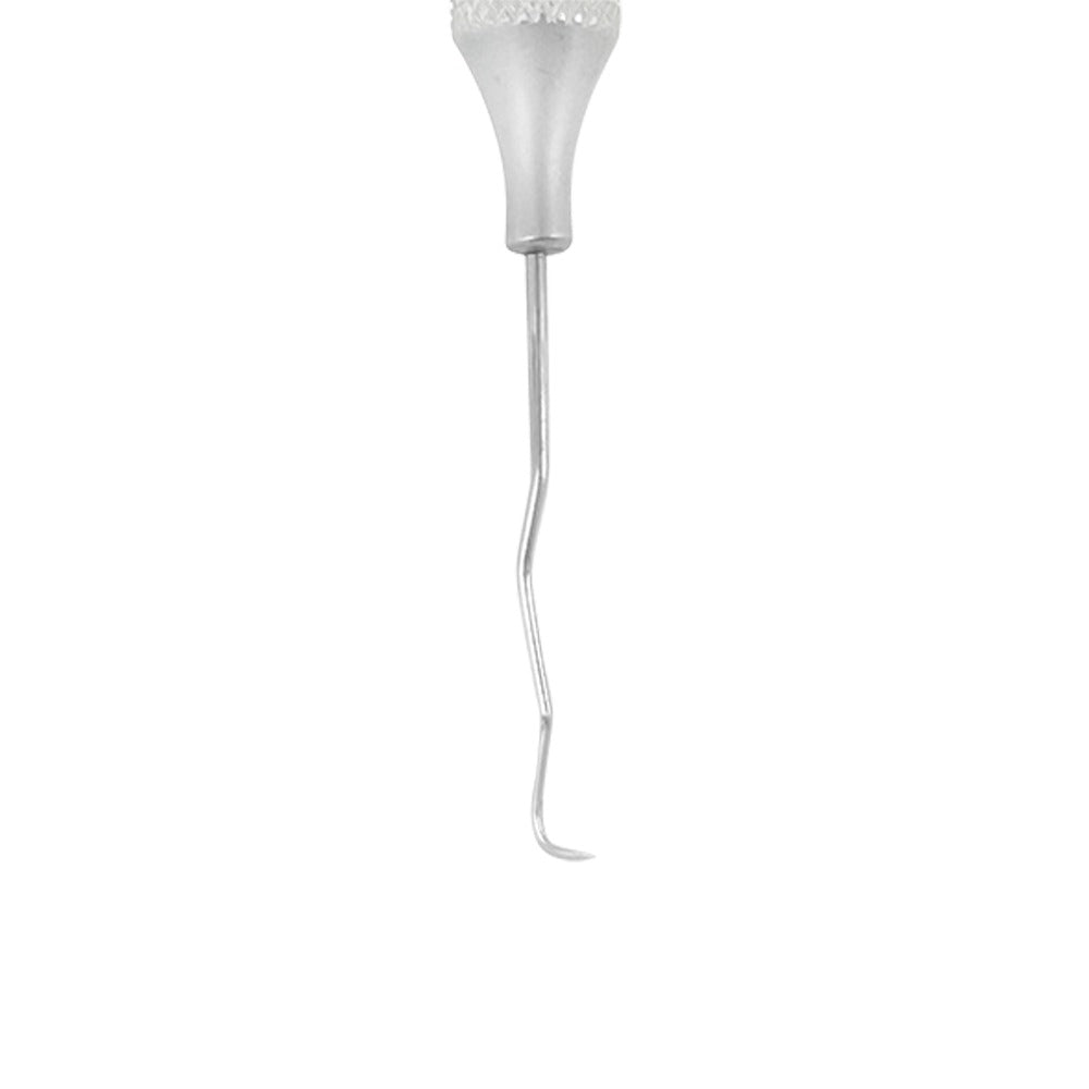 Close-up of the ODU 11 curved working end on dental explorer SKU 1018E