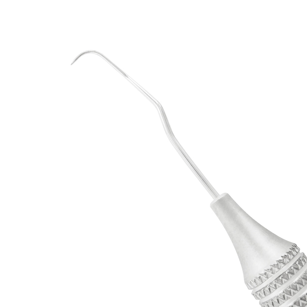 Close-up of the ODU 11 curved working end on Explorer ODU 11/12 dental explorer