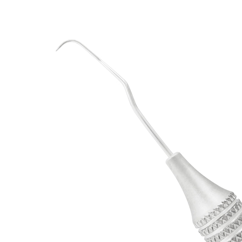 Close-up of the ODU 11 curved working end on Explorer ODU 11/12 dental explorer