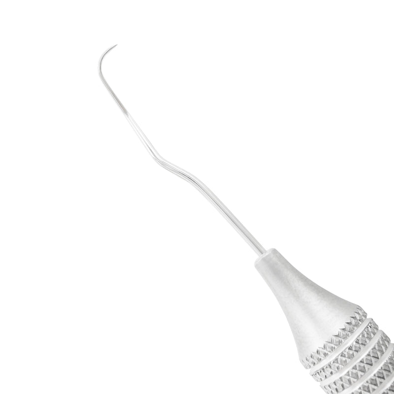 Close-up of the ODU 12 curved working end on Explorer ODU 11/12 dental explorer