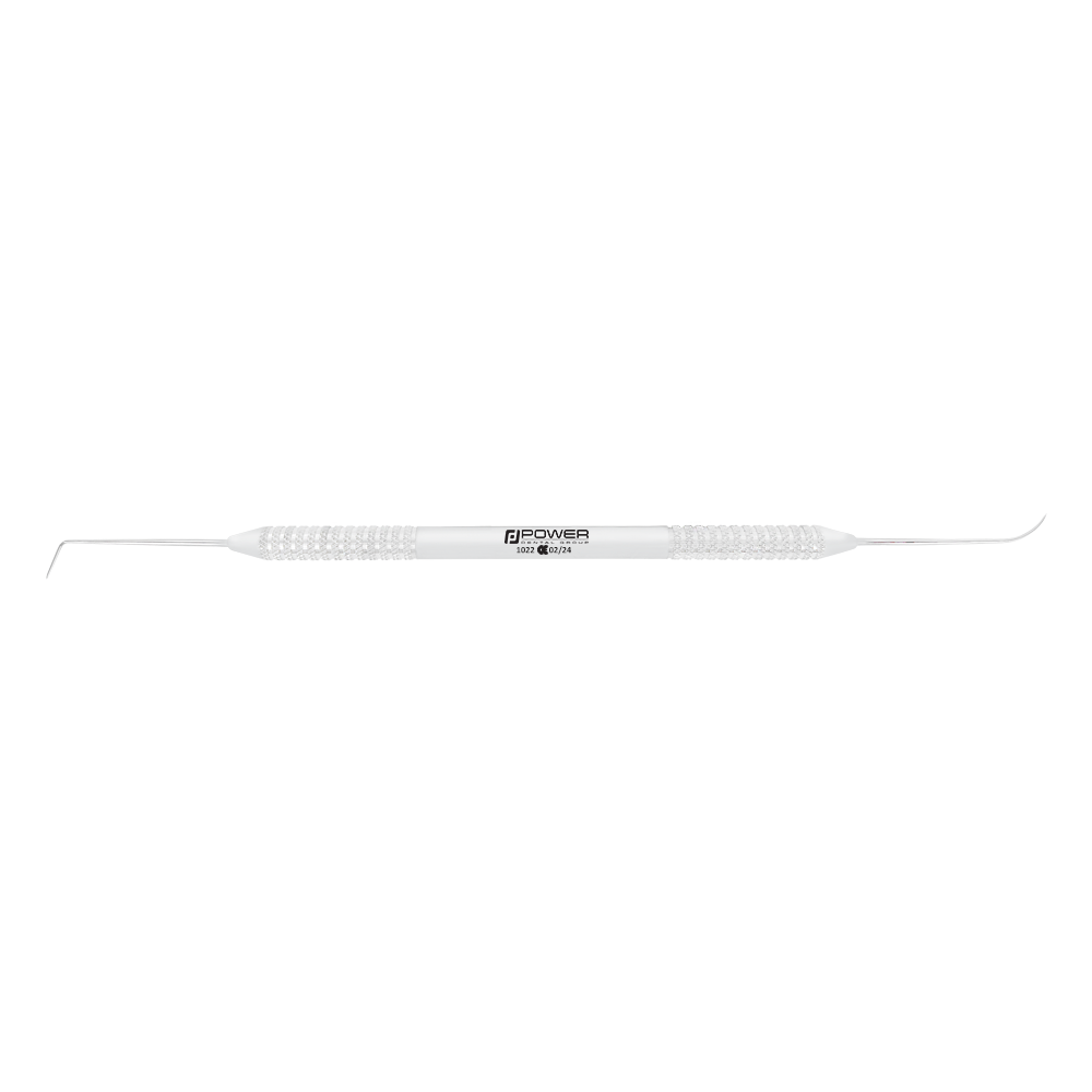 Horizontal view of Explorer EXD 6 double-ended dental explorer with 3EZ handle, SKU 1022