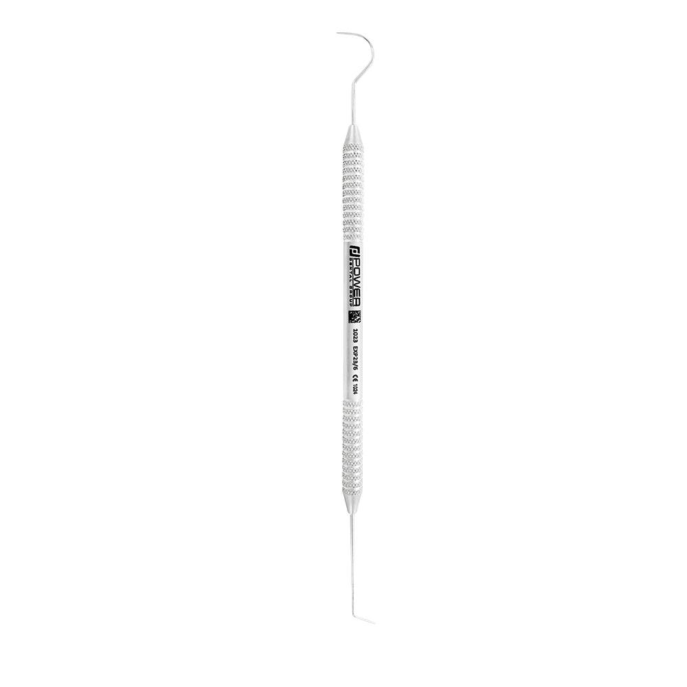 Vertical view of Explorer EXD 23/6 double-ended dental explorer with 3EZ handle, SKU 1023