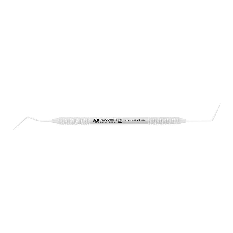 Horizontal view of DG16 double-ended endodontic explorer with 3EZ handle, SKU 1026