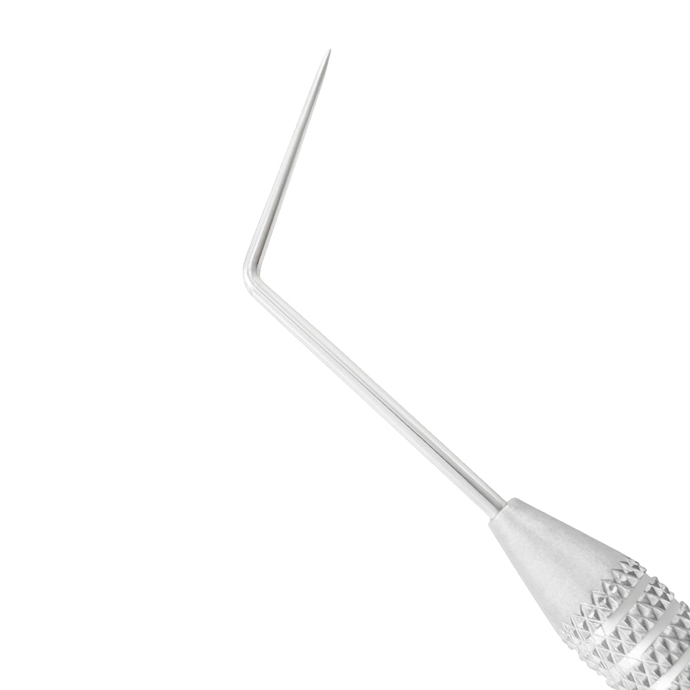 Close-up of the opposite angled working tip on DG16 endodontic explorer with 3EZ handle