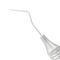 Close-up of one sharply angled working tip on DG16 endodontic explorer SKU 1026E