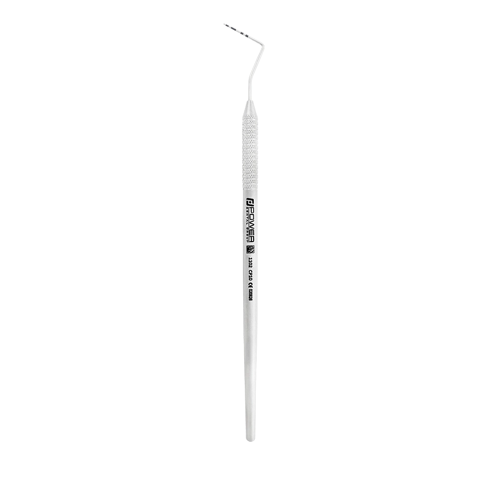 Vertical view of Probe CP10 with 1-2-3-5-7-8-9-10 mm markings and 1EZ handle, SKU 1102