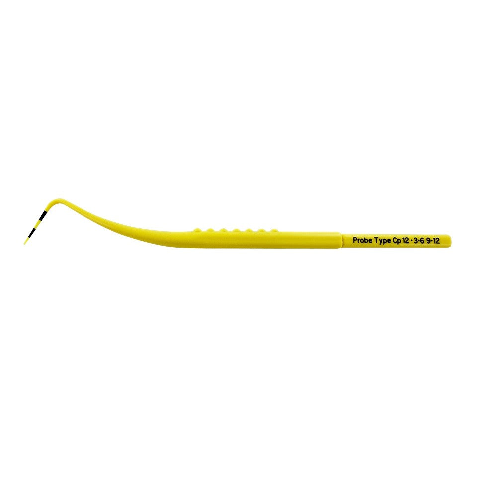 Horizontal view of single plastic Marquis CP12 periodontal probe for implant maintenance