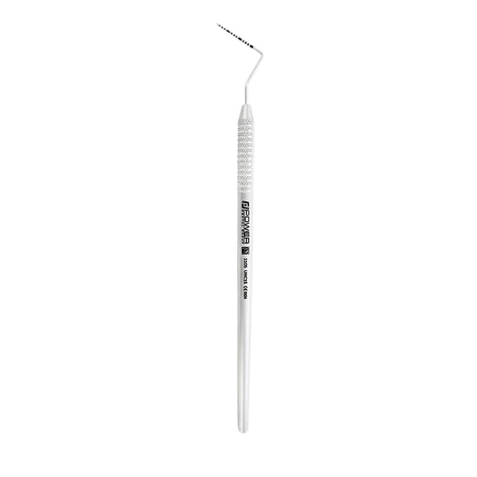 Vertical view of UNC15 periodontal probe with 1-15 mm markings and 1EZ handle, SKU 1105