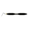 Horizontal view of UNC15 periodontal probe with sculpted Black Edition handle and angled working end
