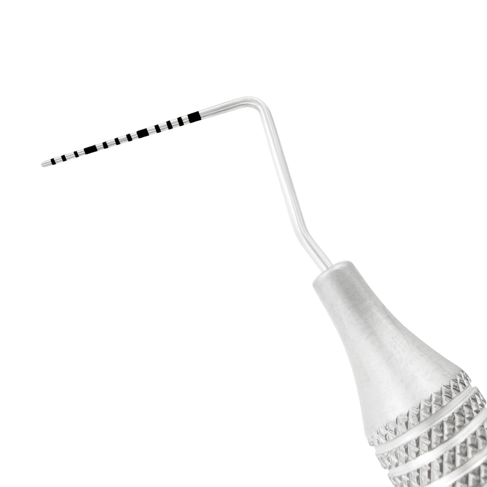 Close-up of UNC15 periodontal probe working end with 1-15 mm measurement markings