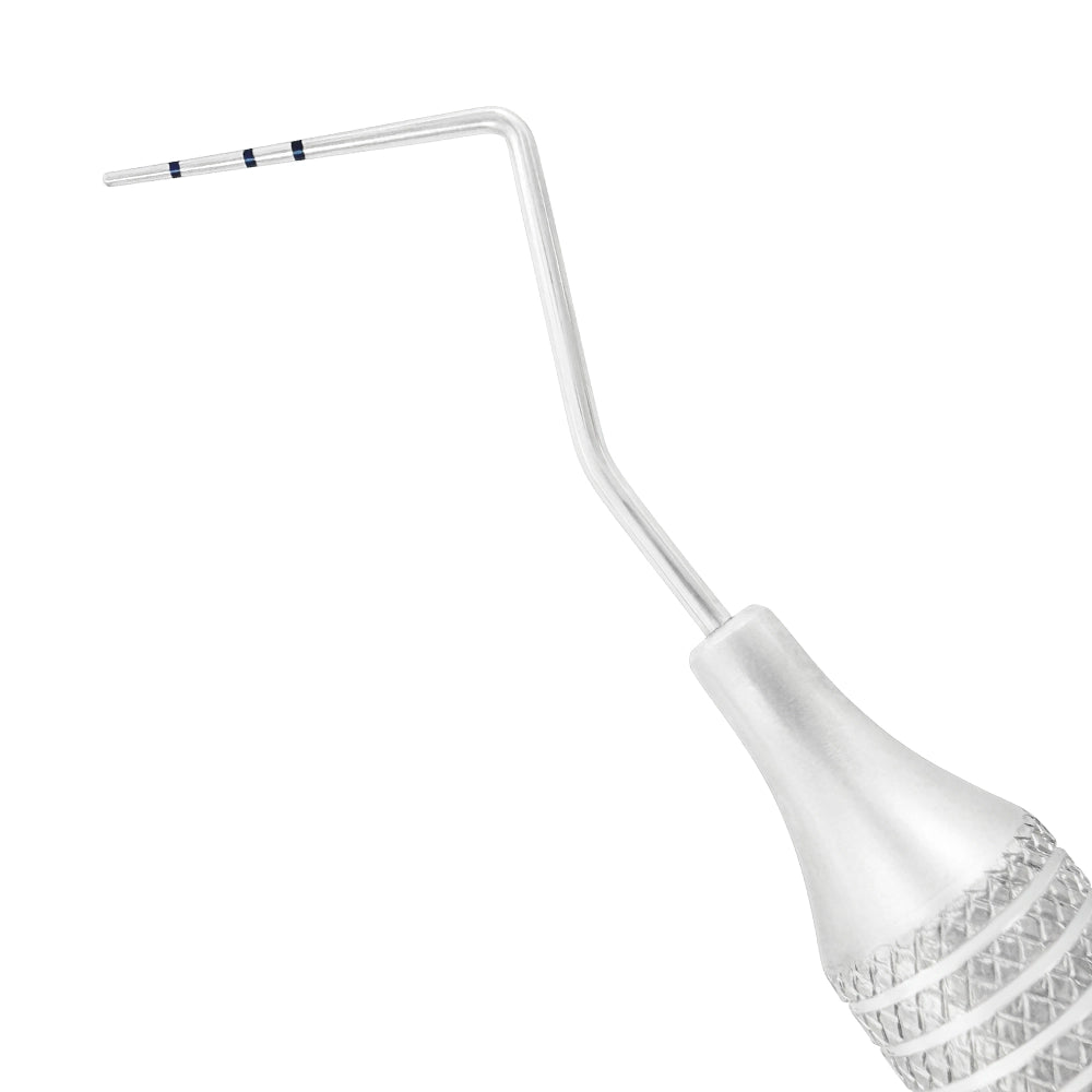 Close-up of Michigan-O periodontal probe working end with 3-6-8 mm measurement markings