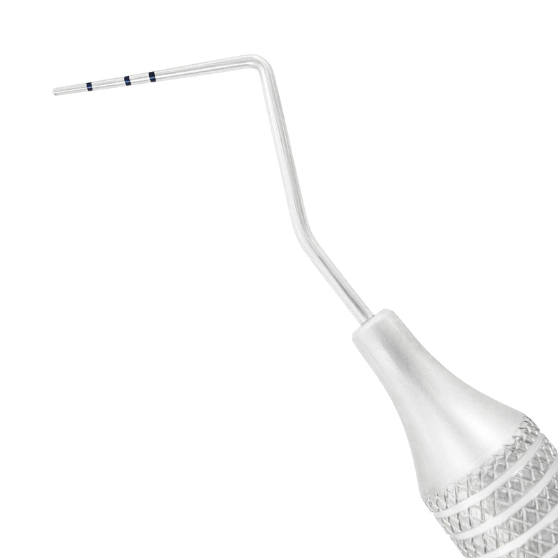Close-up of Michigan-O periodontal probe working end with 3-6-8 mm measurement markings