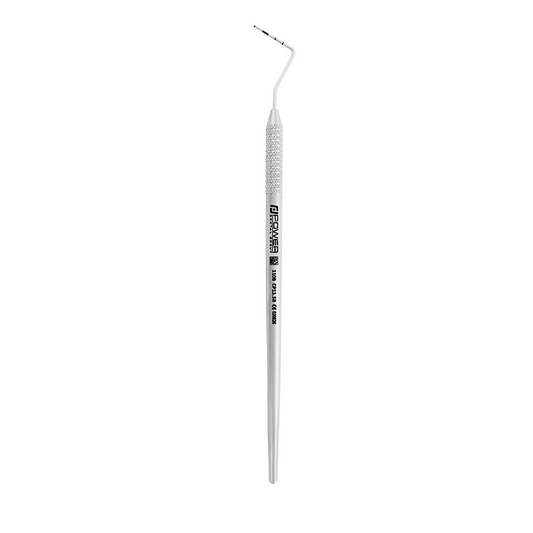 Vertical view of WHO periodontal probe with 3.5-5.5-8.5-11.5 mm markings and 1EZ handle, SKU 1108