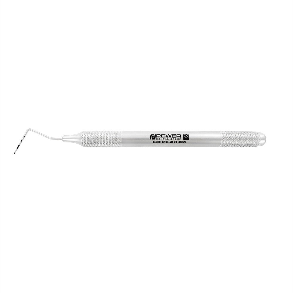 Horizontal view of WHO periodontal probe with 6EZ handle and angled working end