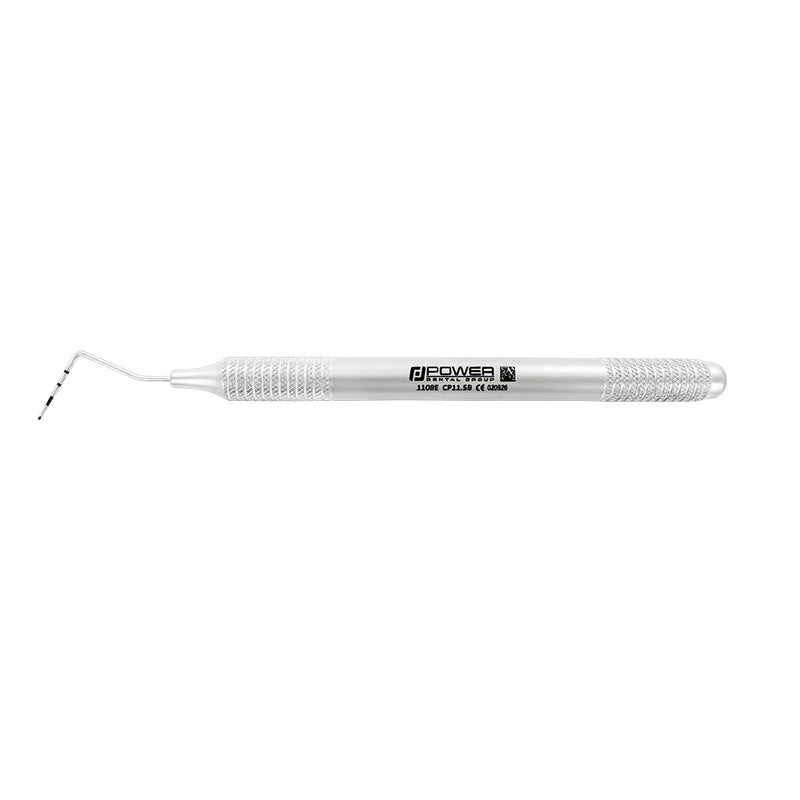 Horizontal view of WHO periodontal probe with 6EZ handle and angled working end