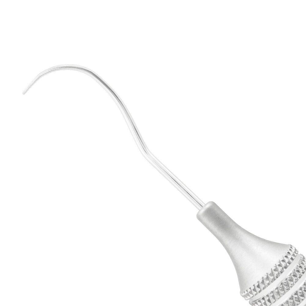 Close-up of one curved unmarked Nabers 2N working end for tactile furcation assessment