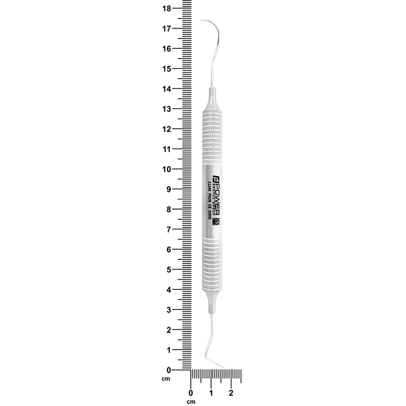 Nabers 2N furcation probe with 6EZ handle shown beside ruler, 16.8 cm overall length