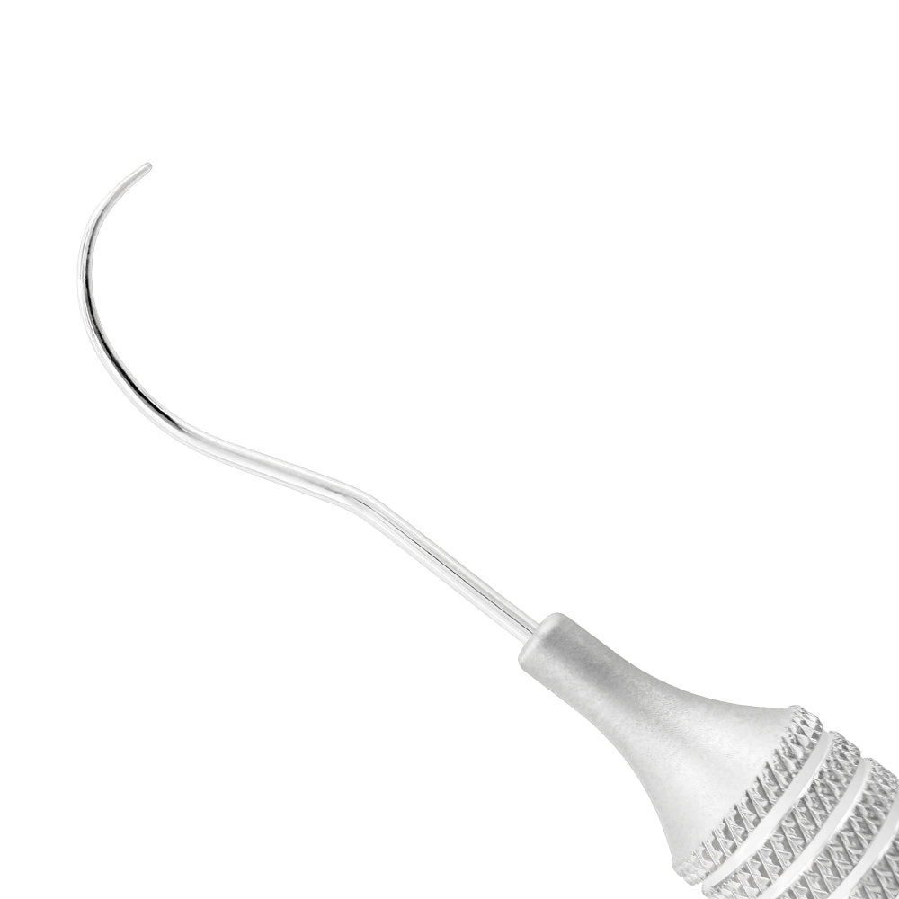 Close-up of the opposite curved unmarked Nabers 2N working end for alternate furcation access