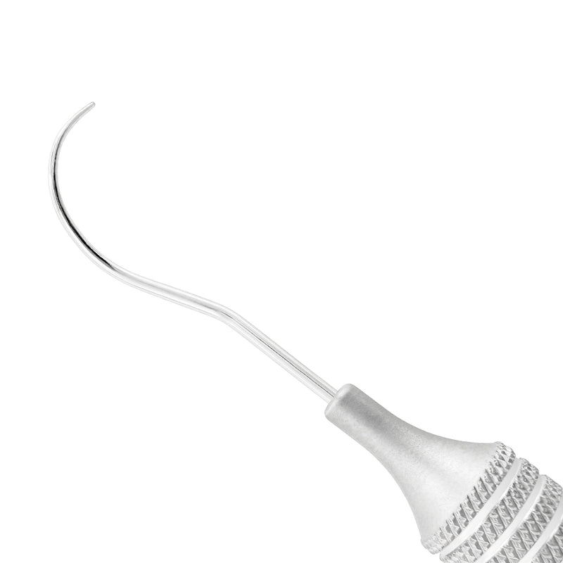 Close-up of the opposite curved unmarked Nabers 2N working end for alternate furcation access