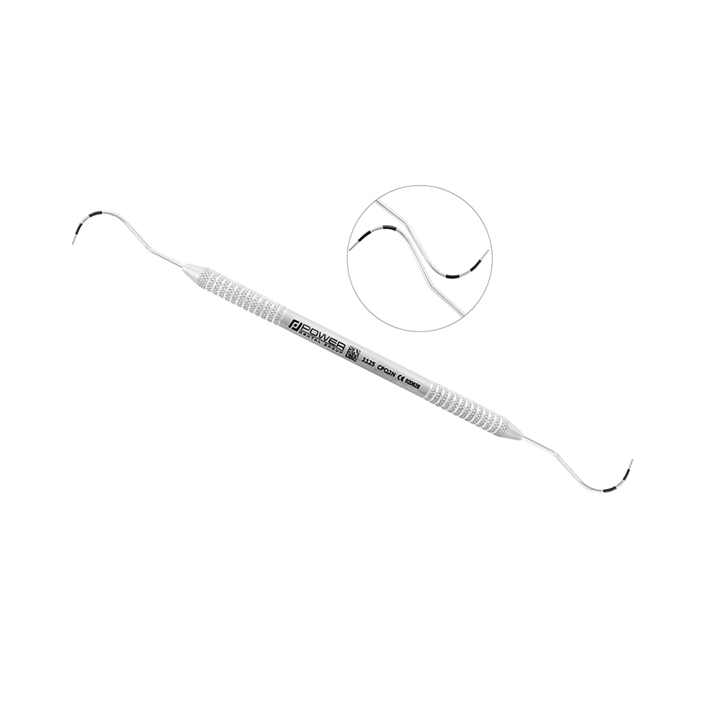 Nabers Q2N double-ended furcation probe with curved 3-6-9-12 mm color-coded working ends and lightweight 3EZ handle