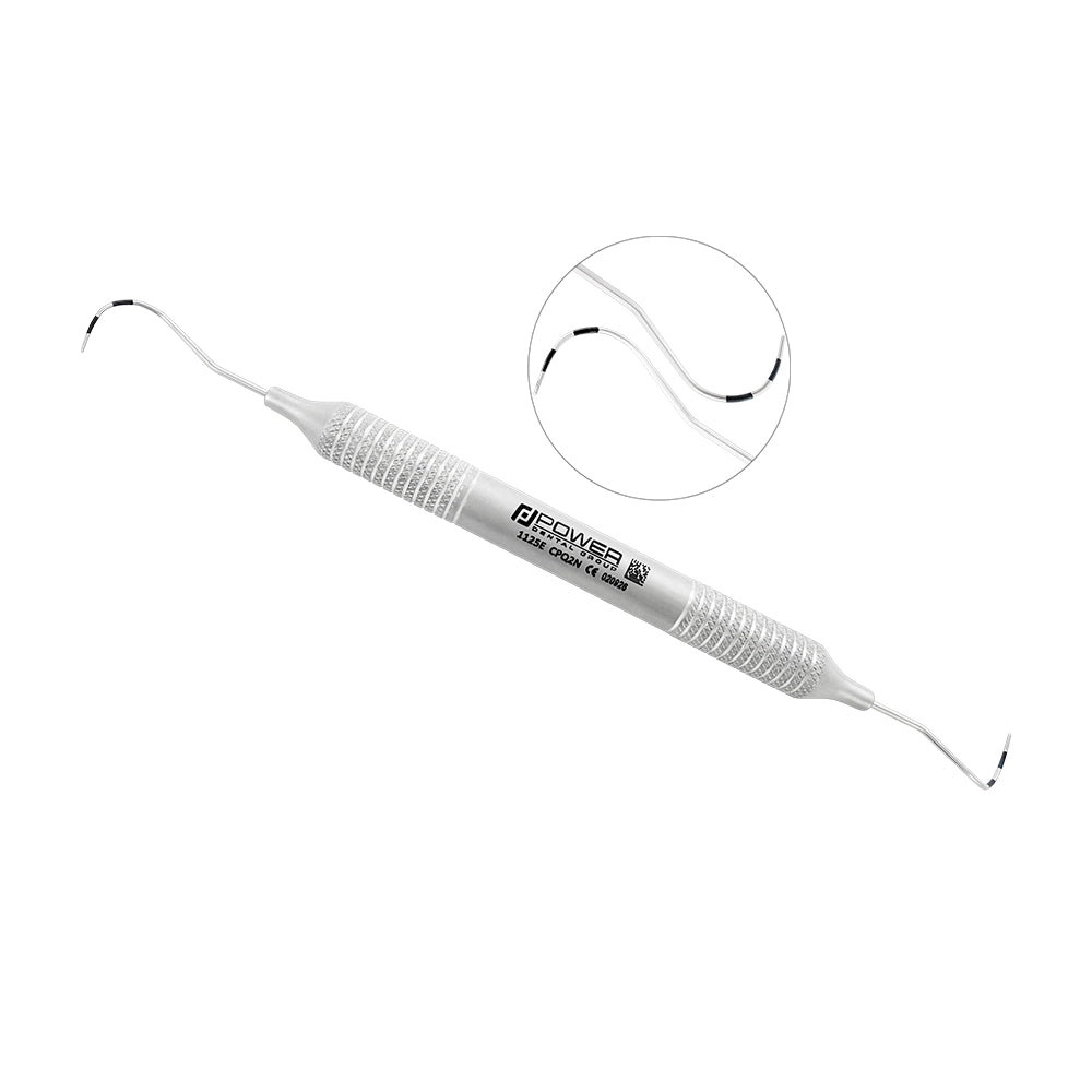 Nabers Q2N double-ended furcation probe with curved 3-6-9-12 mm color-coded working ends and large-diameter 6EZ handle