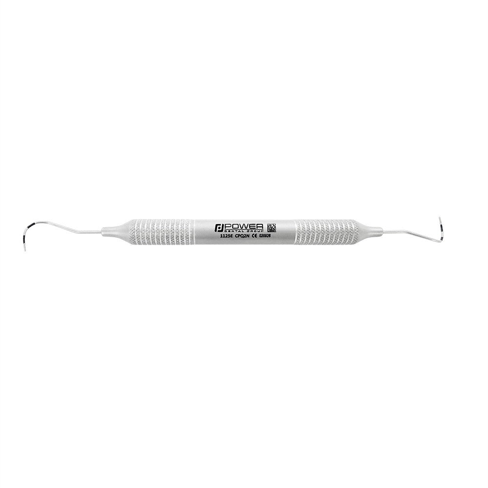 Horizontal view of Nabers Q2N double-ended furcation probe with curved working ends and large-diameter 6EZ handle